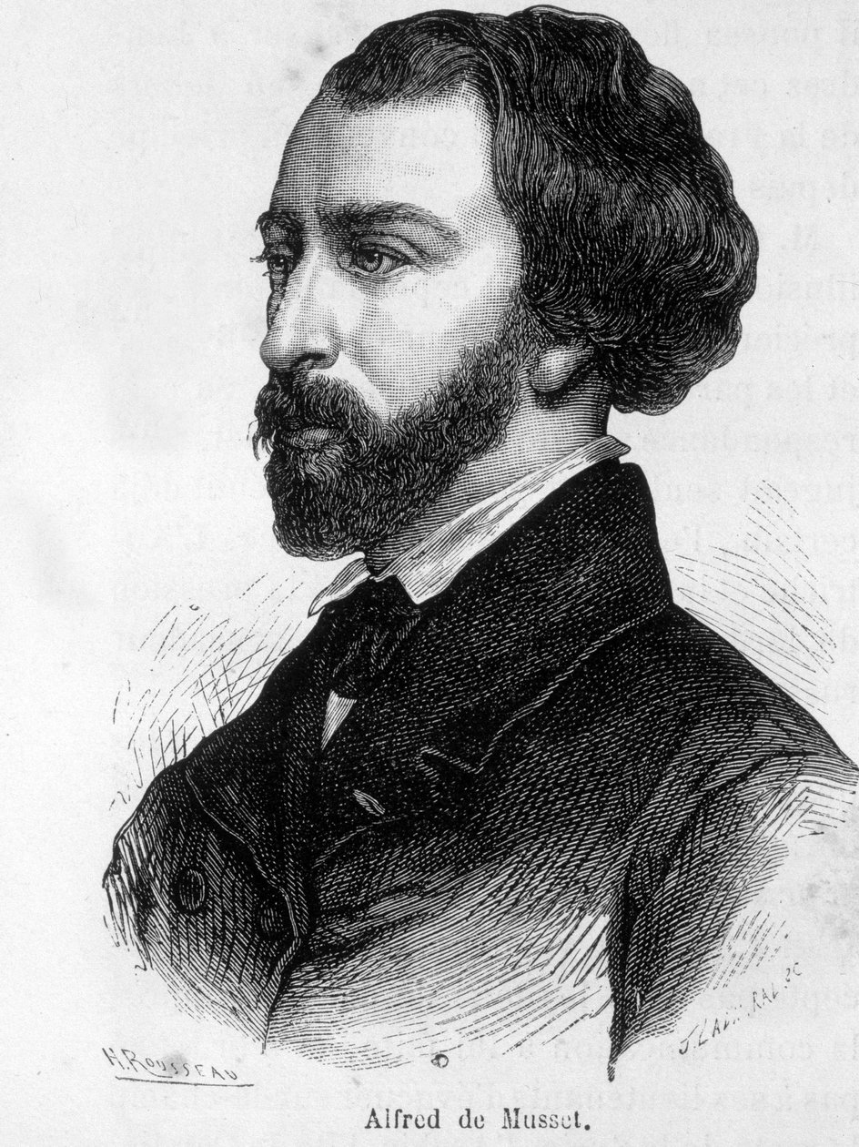 Porträtt av Alfred de Musset (1810 - 1857), fransk författare. av French School