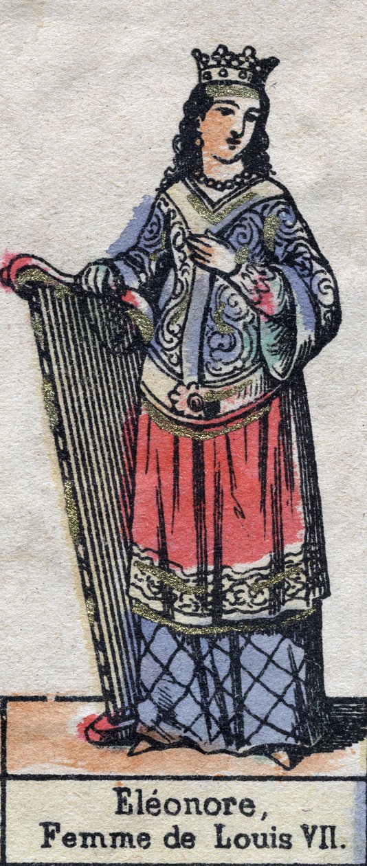 Porträtt av Alienor av Aquitaine (Eleonore de Guyenne) (ca 1123-1204), fru till Ludvig VII av Frankrike. (Capetian Dynasty). Illustration sent 1800-tal. av French School