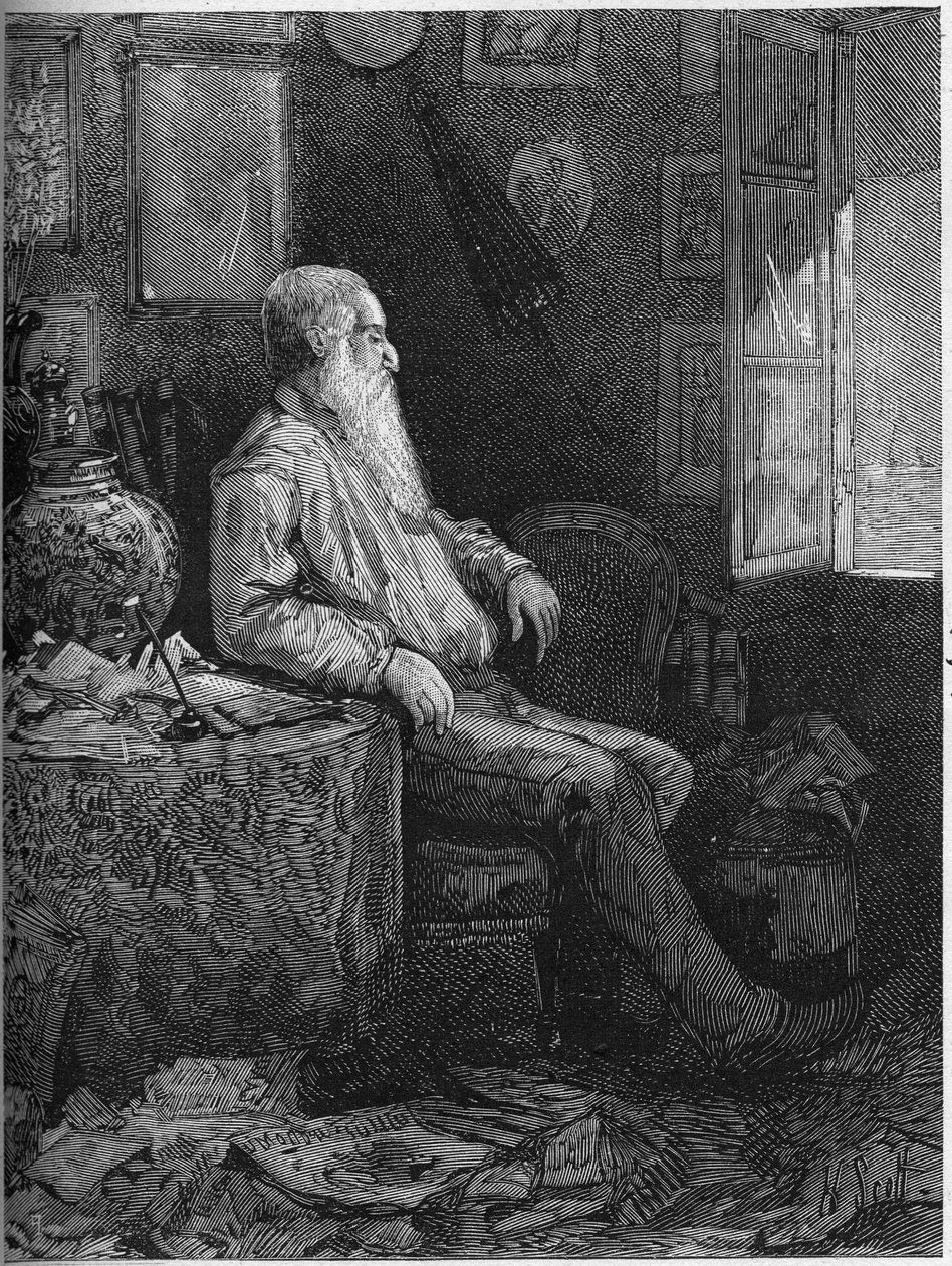 Porträtt av Alphonse Karr (1808-1898), fransk romanförfattare och dramatiker. Gravyr i "" Le Monde Illustré"" nr 1122 av 28 september 1878. av French School