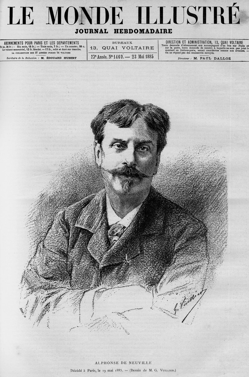 Porträtt av Alphonse de Neuville (1835-1885), fransk målare och serietecknare, I "The Illustrous World" 1885 av French School