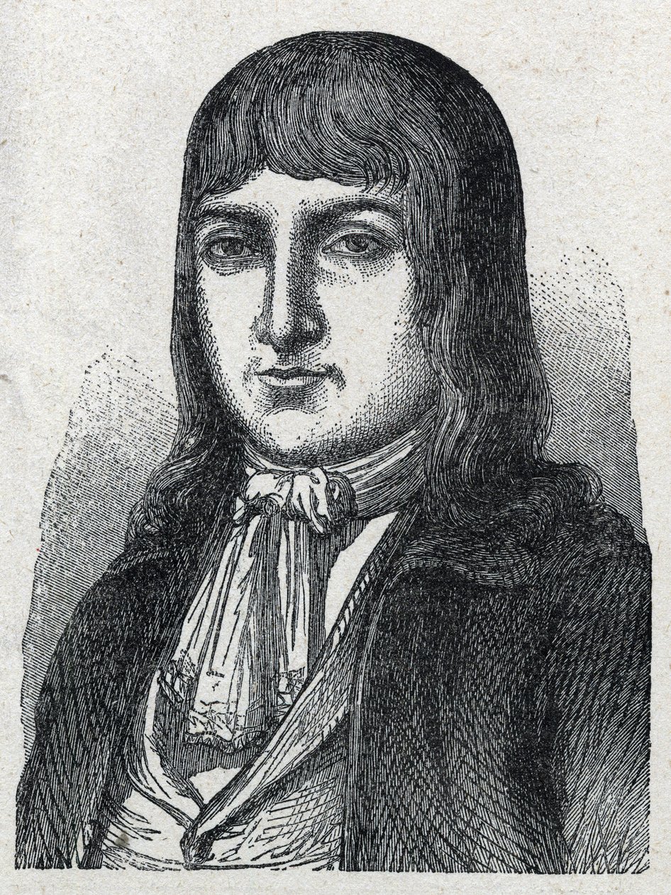 Porträtt av amatör Jerome Le Bras des Forges, riddare av Boishardy (Bois hardy eller Bois-Hardy), kock chouan från den franska revolutionen (1762-1795) Gravyr från 1889. Privat samling. av French School