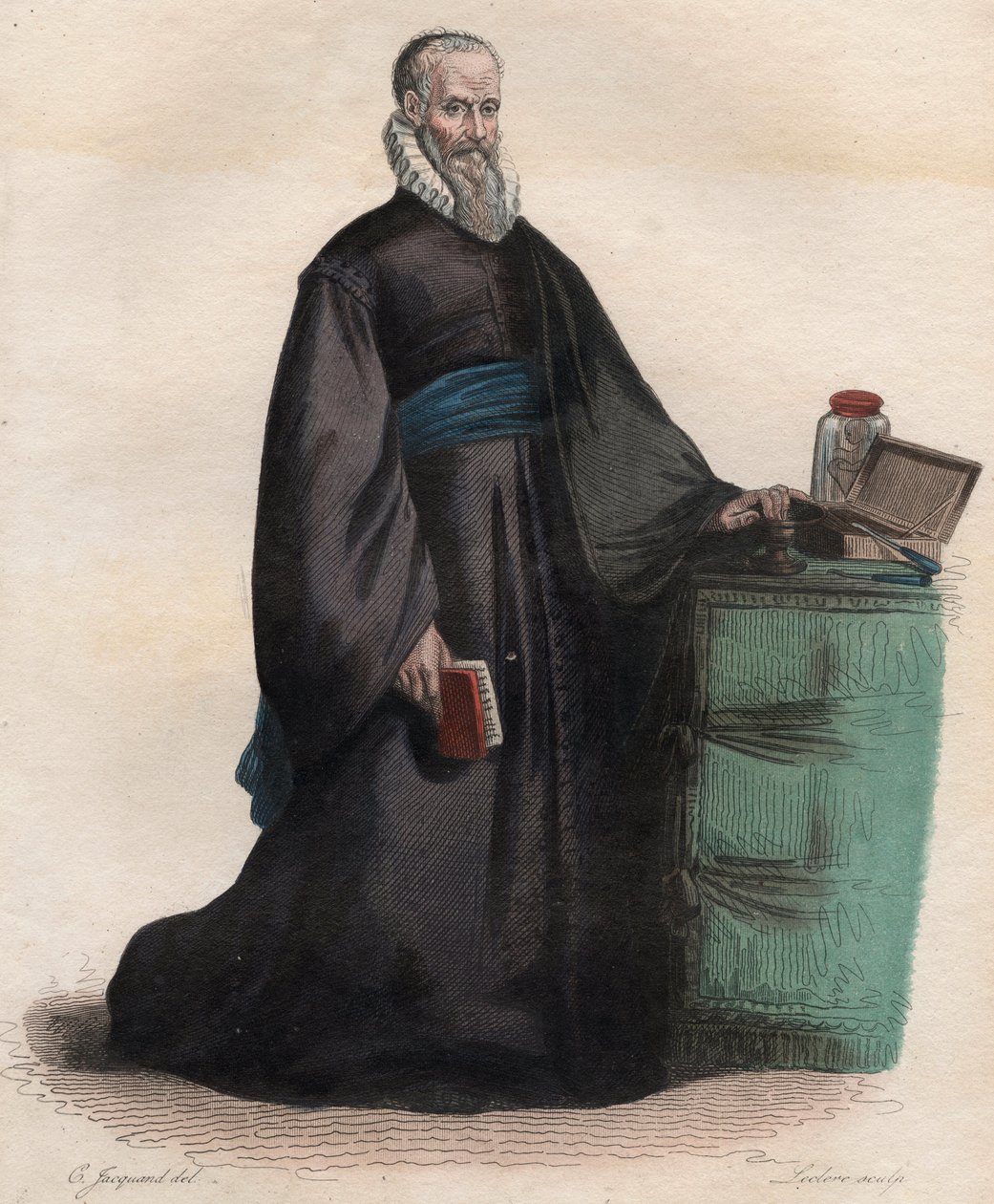 Porträtt av Ambroise Pare (1509-1590), fransk kirurg. Illustration från ""The French Plutarch"" av Edmond Mennechet av French School