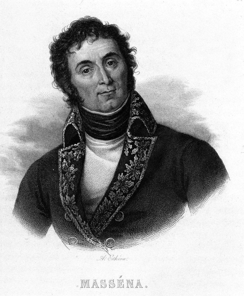 Porträtt av Andre Massena (1756 - 1817) - i "" Revolution francaise"" av Thiers. 1800-talet av French School
