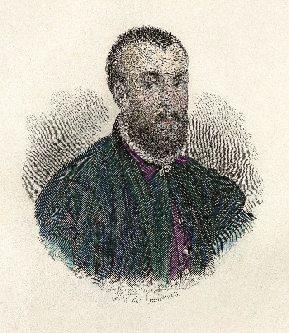 Porträtt av Andre Vesale (1514-1564), en flamländsk läkare som praktiserade i Spanien och Italien. i "Portraits des Hommes Useful" av French School