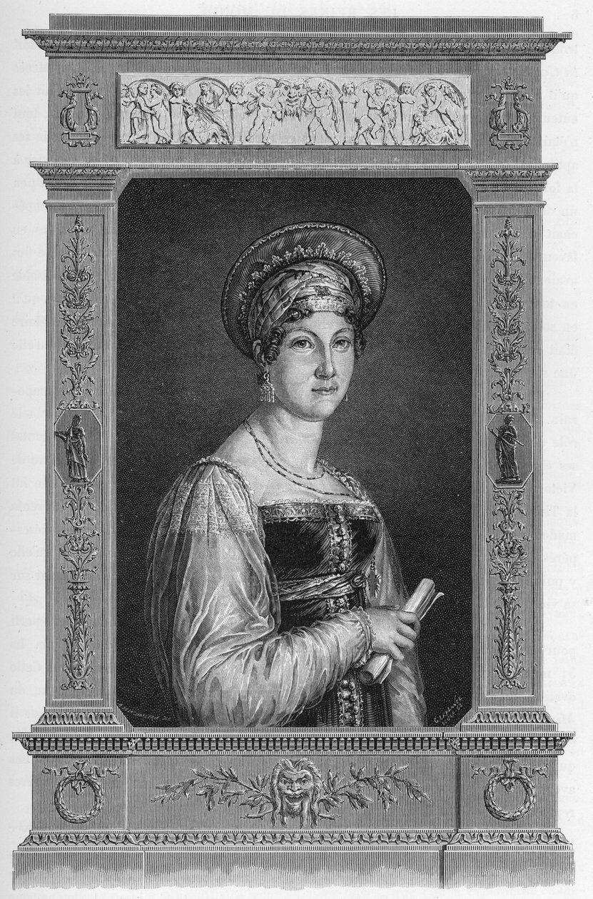 Porträtt av Anne Francoise Boutet kallad Mademoiselle Mars (1779-1847) Fransk skådespelerska - Gravyr från 1862 i "" Världens drottningar"" av våra första författare. Bok utgiven under ledning av J. G. D. ARMENGAUD. av French School