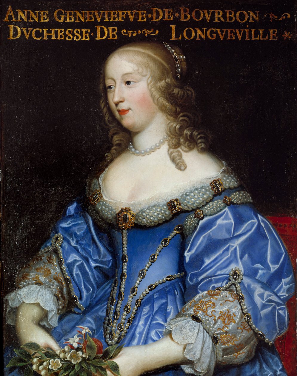 Porträtt av Anne Genevieve de Bourbon Conde (Anne-Genevieve de Bourbon-Conde), hertiginna av Longueville (1619-1679) Målning av den franska skolan av French School