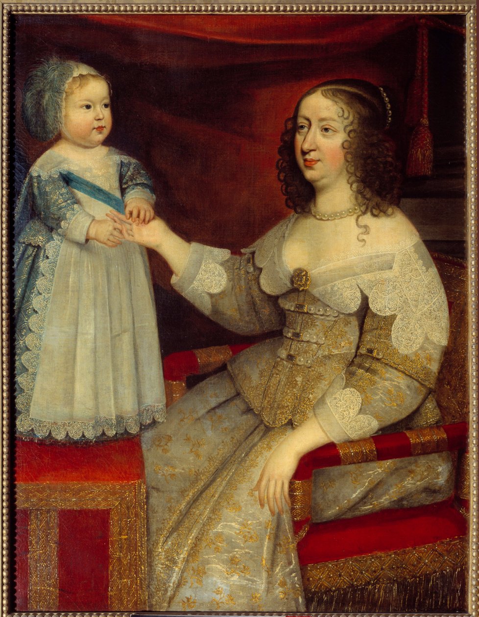 Porträtt av Anne av Österrike, Frankrikes drottning (1601-1666) och delfinen Ludvig XIV-barn (1638-1715) Målning av den franska skolan. Före 1643. Sön 1,2x0,96 m av French School