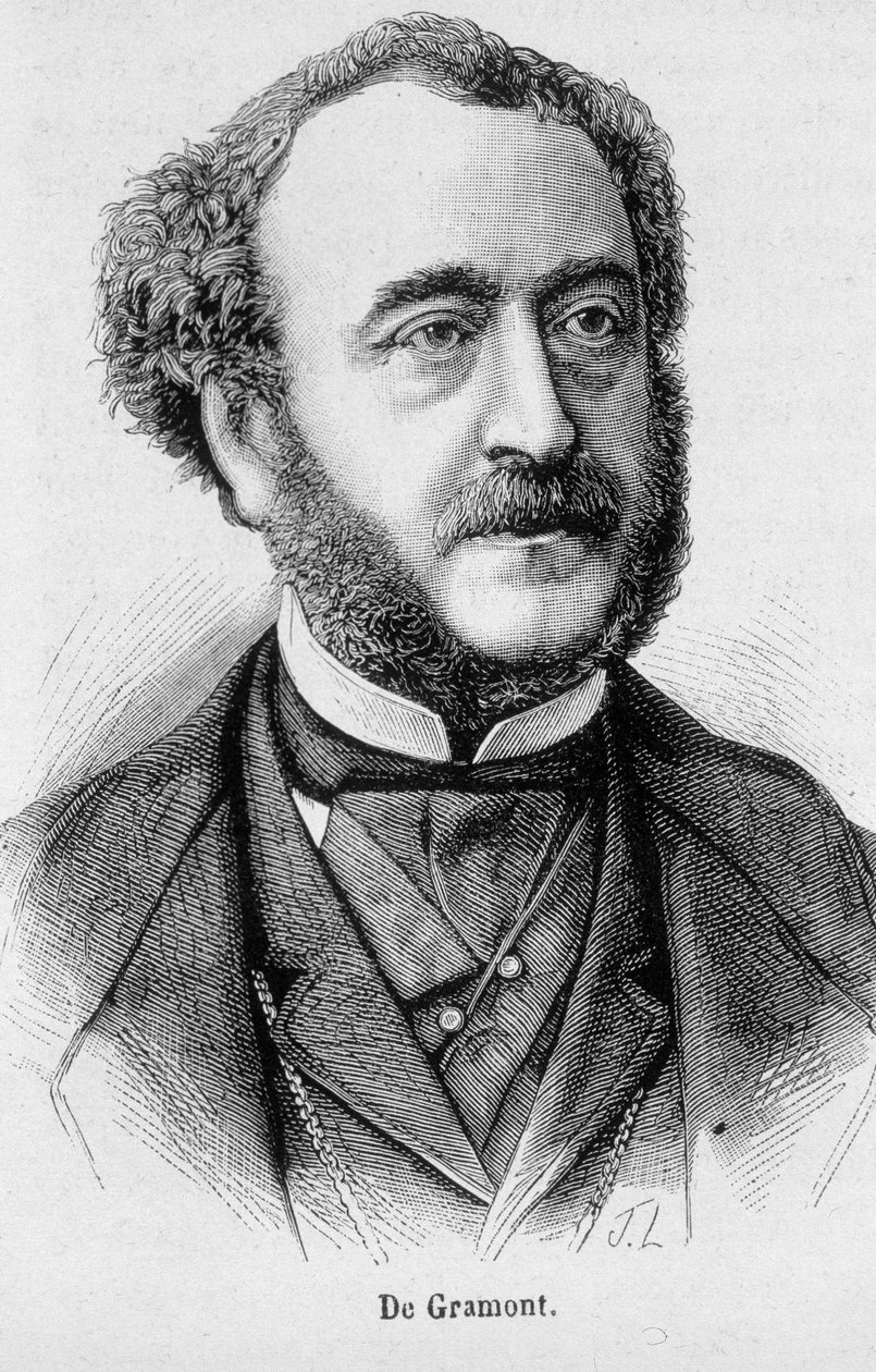 Porträtt av Antoine Agenor, hertig av Gramont, fransk diplomat och politiker (1819 - 1880) - i "" The History of France"" av Henri Martin av French School