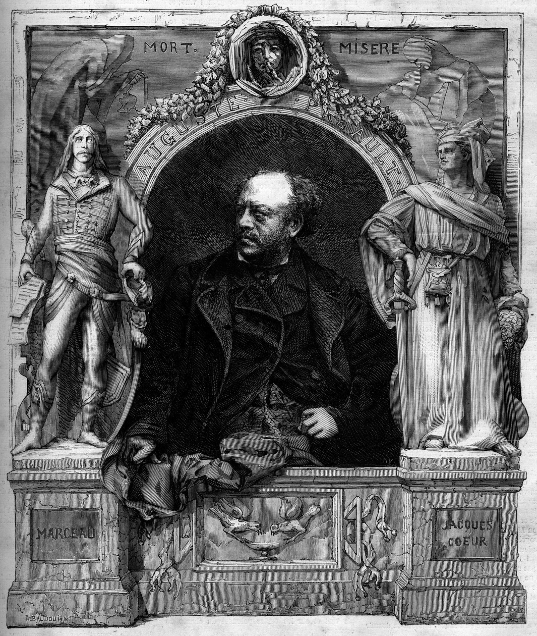 Porträtt av Antoine Augustin Preault (1809-1879), fransk skulptör. Gravyr i "" Den illustrerade världen"" nr 1139 av 25 januari av French School