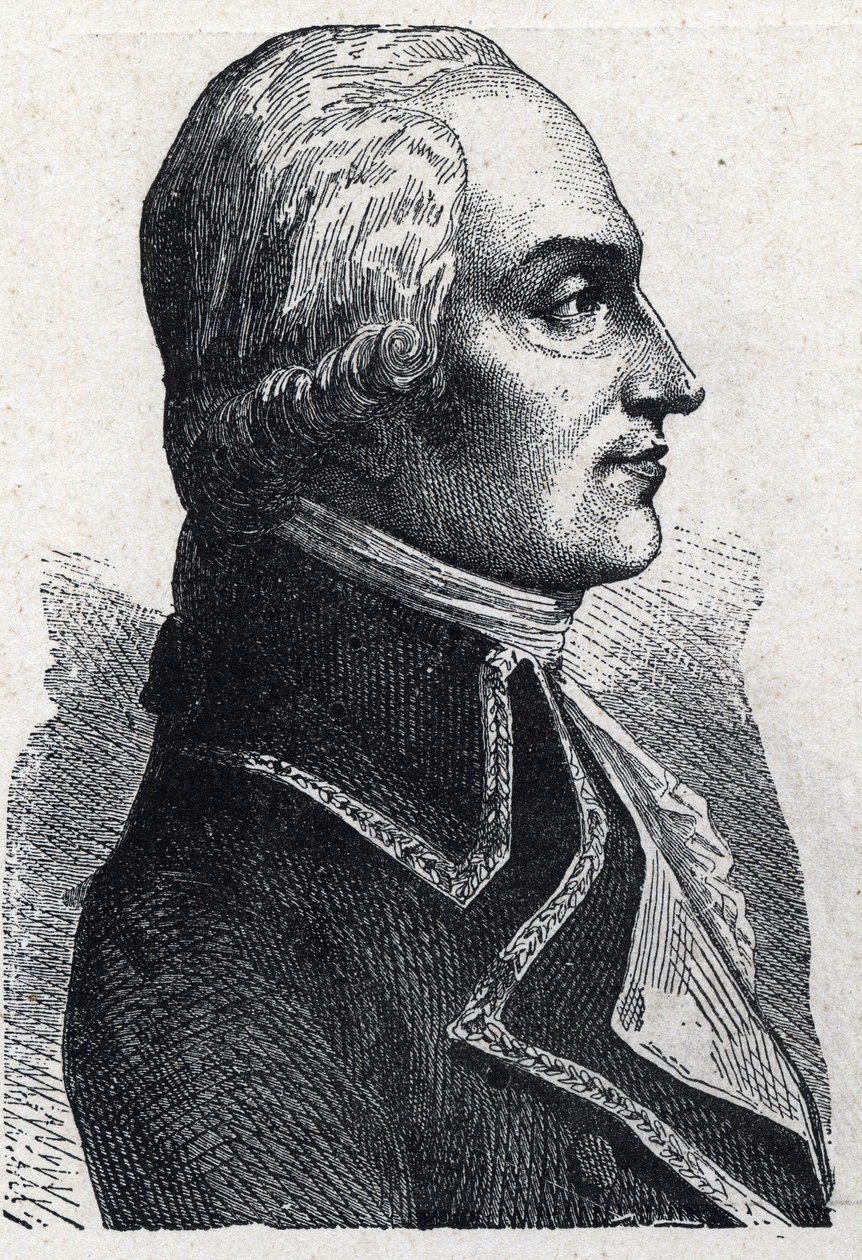 Porträtt av Armand Louis de Gontaut Biron militär francais (1747-1793) Gravyr från 1889. Privat samling. av French School