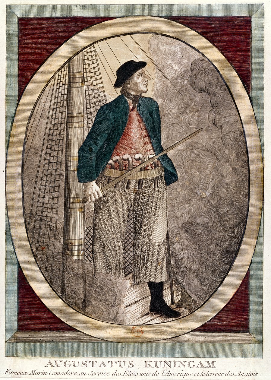 Porträtt av Augustus Kuningan, en amerikansk pirat aktiv under frihetskriget, ca 1780 av French School