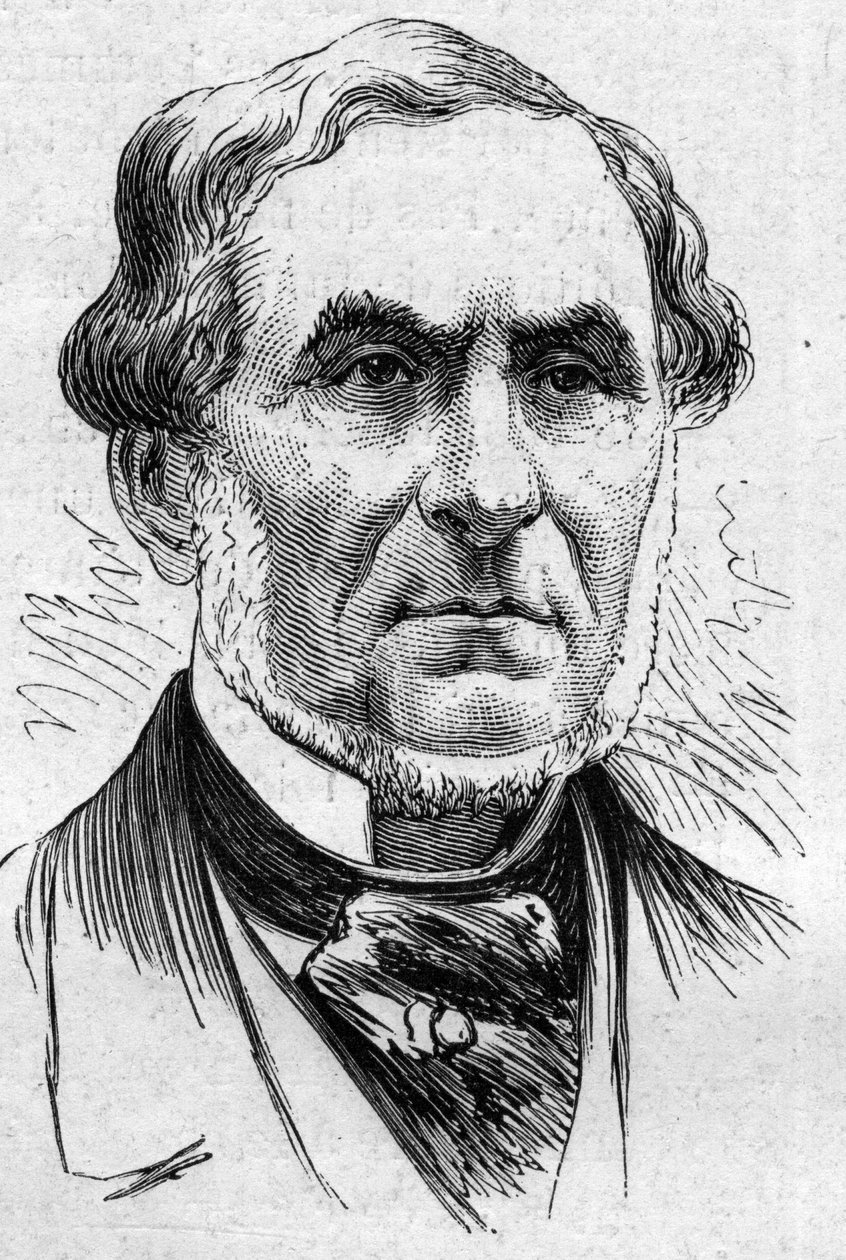Porträtt av Auguste Barbier (1805-1882), fransk poet och akademiker. Gravyr i "" Le Monde Illustré"" nr 883 av 14 mars 1874. av French School