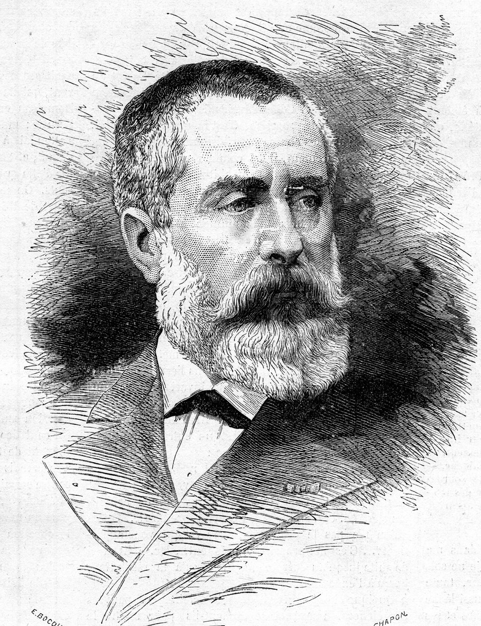Porträtt av Auguste Emmanuel Vaucorbeil (1821-1884), fransk kompositör och chef för Parisoperan. Gravyr i "" Le Monde Illustré"" nr 1165 av 26 juli 1879. av French School