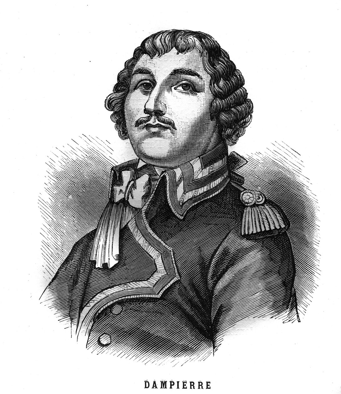 Porträtt av Auguste Picot de Dampierre (1756-1793), franska revolutionens general. Gravyr i "Les Illustrations De L