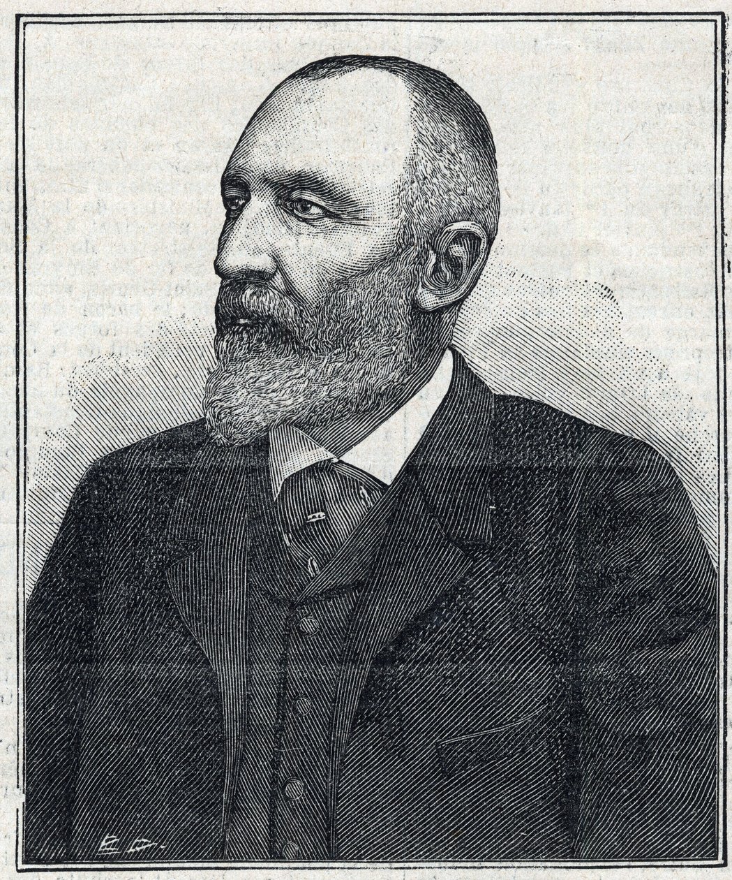 Porträtt av Auguste Scherer-Kestner (Scheurer Kestner) (1833 -1899), kemist, industriman och Alsace-politiker. Gravyr från 1897. Privat samling. av French School
