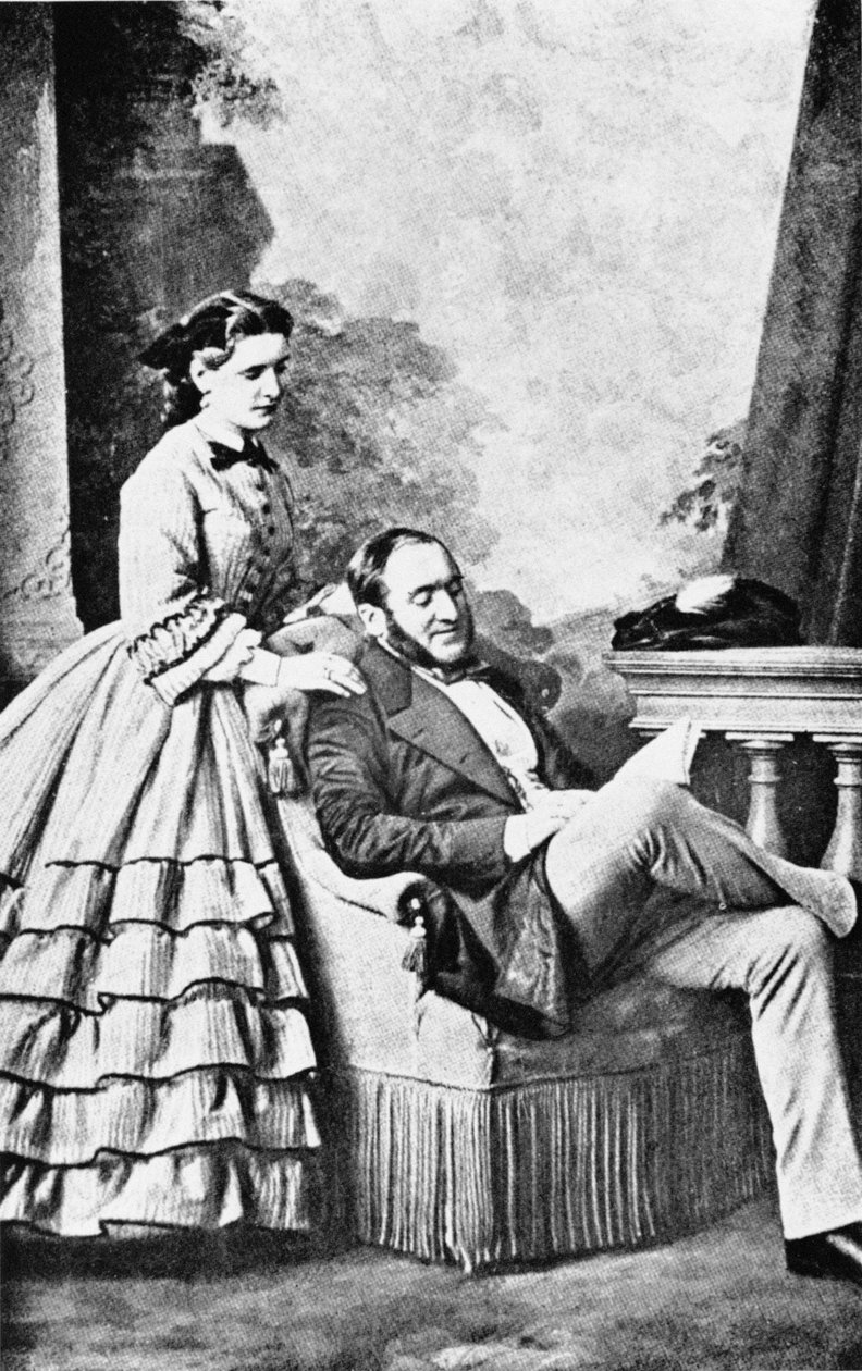 Porträtt av Baron Georges Eugene Haussmann (1809-91) och hans dotter, från The Life and Times of Baron Haussmann, London, Weidenfeld & Nicholson, 1800-talet av French School