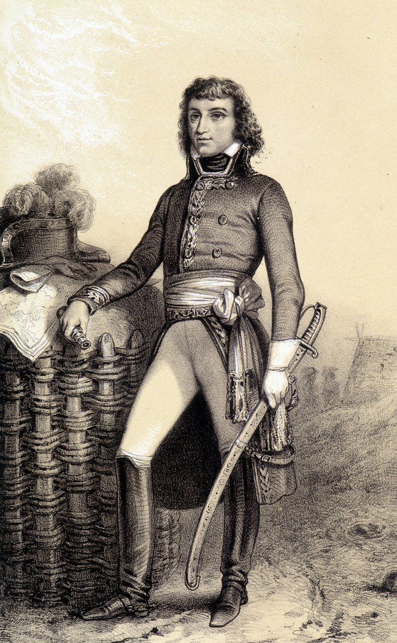 Porträtt av Barthélemy Catherine Joubert, general Boer av Sydafrika (1769-1799). I "" Galerie historique de la revolution francaise "" av Albert Morin av French School