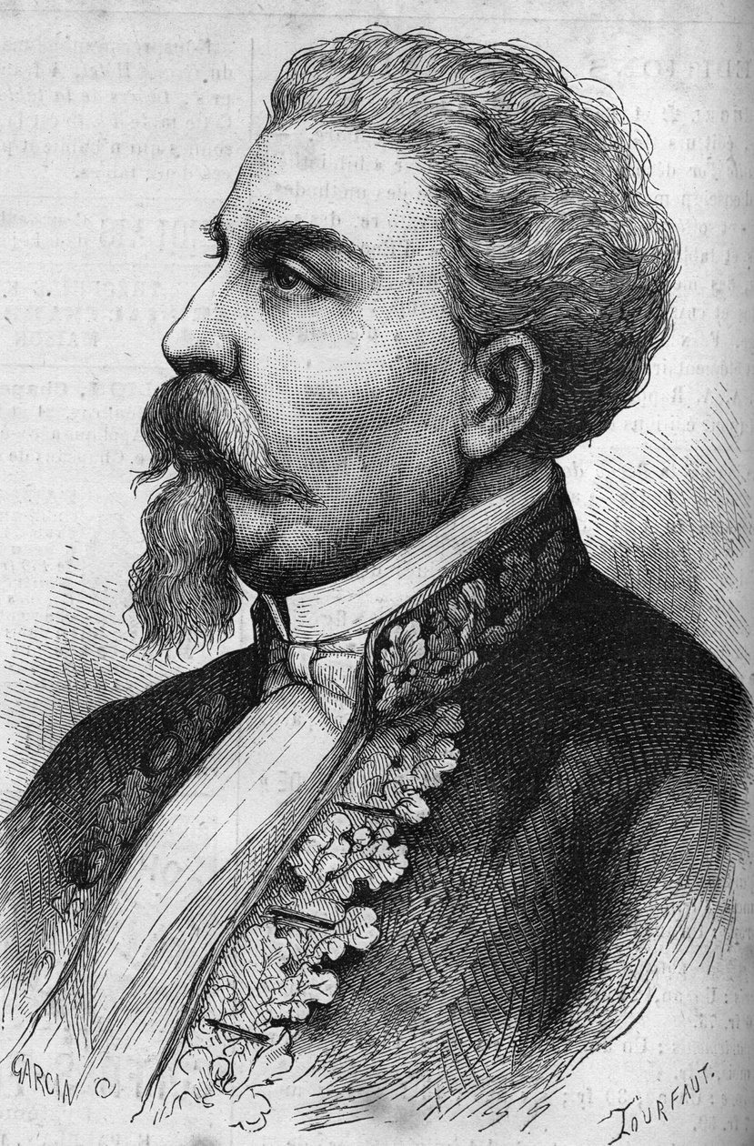 Porträtt av Benedetto Cairoli (1825-1889), italiensk statsman. Gravyr i "" Le Monde Illustré"" nr 1132 av den 7 december 1878. av French School