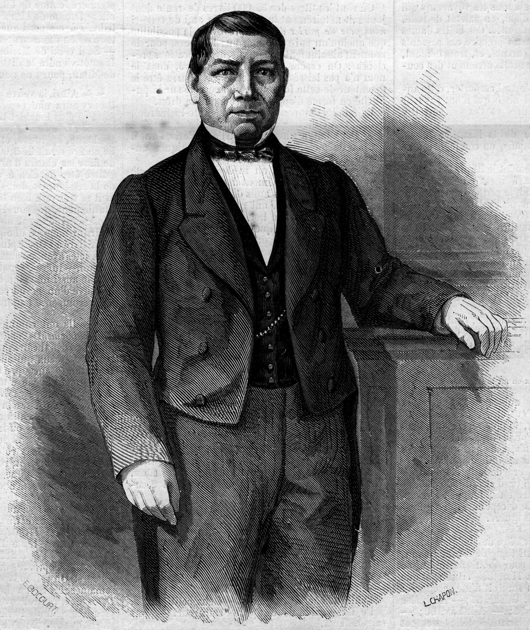 Porträtt av Benito Pablo Juarez Garcia (1806-1872), mexikansk politiker. Gravyr i "" Den illustrerade världen"" nr 270 av 14 juni 1862. av French School