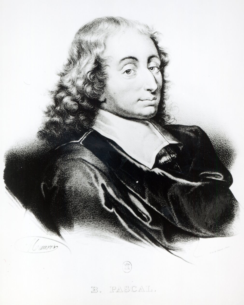 Porträtt av Blaise Pascal (1623-62) graverad av Francois Seraphin Delpech (1778-1825) av French School