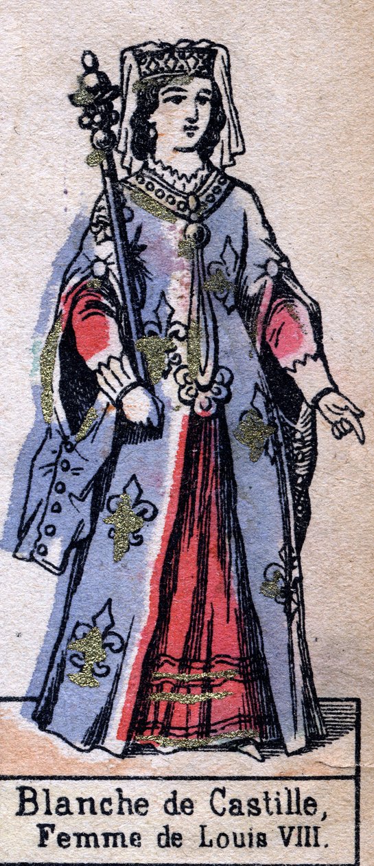 Porträtt av Blanche de Castille (1188-1252), fru till Ludvig VIII av Frankrike. (Kapetiska dynasti). Illustration sent 1800-tal. av French School