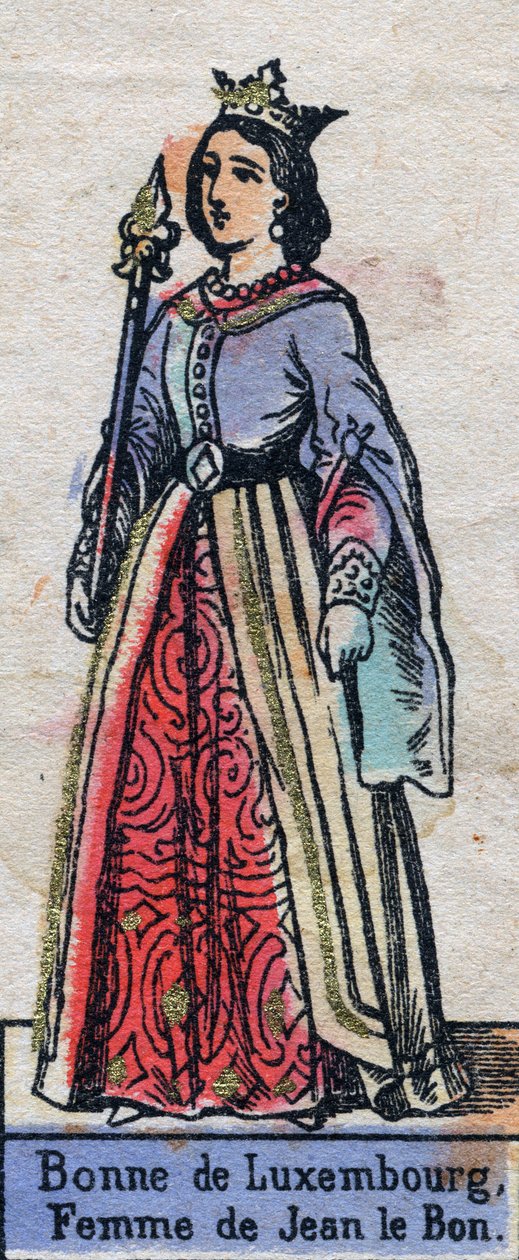 Porträtt av Bonne de Luxembourg (1315-1349), fru till Johannes II av Frankrike. (Kapetiska dynasti). Illustration sent 1800-tal. av French School
