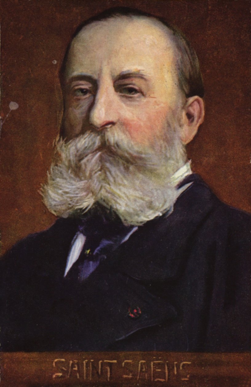 Porträtt av Camille Saint-Saens (färglitografi) av French School
