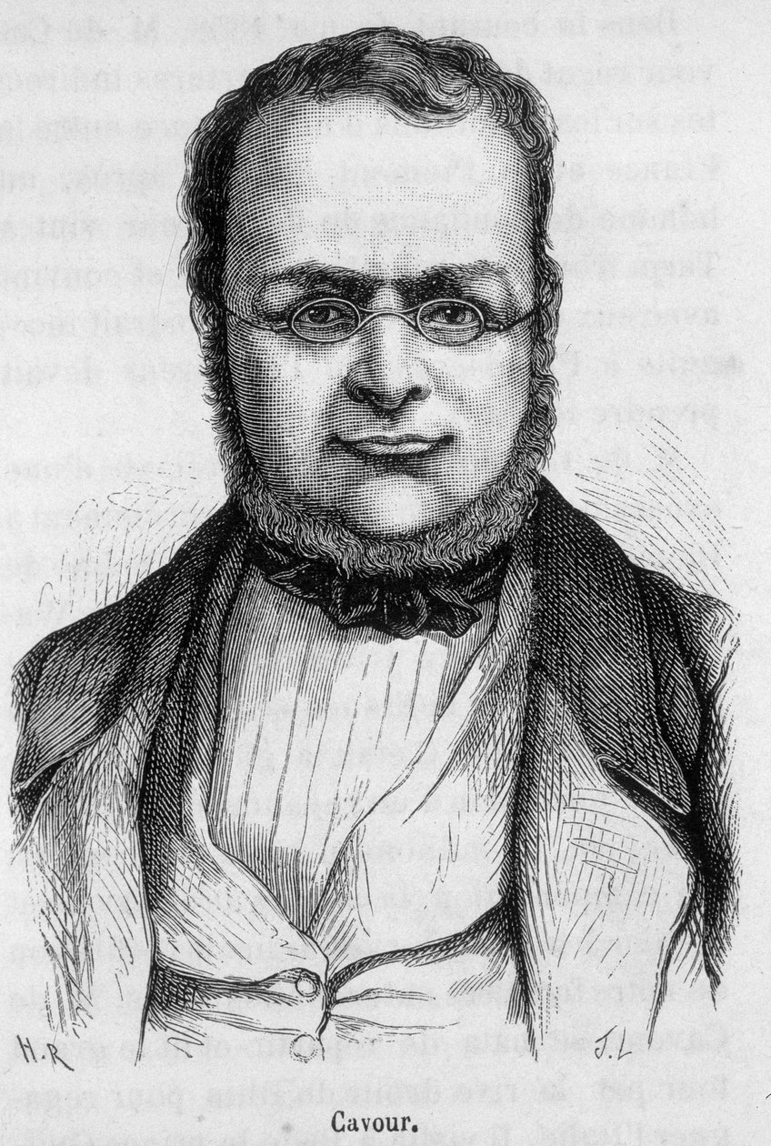 Porträtt av Camillo Benso, greve av Cavour (1810 - 1861) italiensk statsman - i "The History of France" av Henri Martin av French School