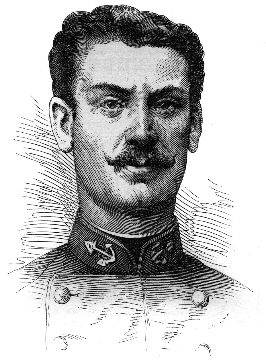 Porträtt av kapten Joseph Gallieni (1849-1916), fransk soldat och upptäcktsresande. Gravyr i "" Le Monde Illustré"" nr 254 av 9 april 1881. av French School