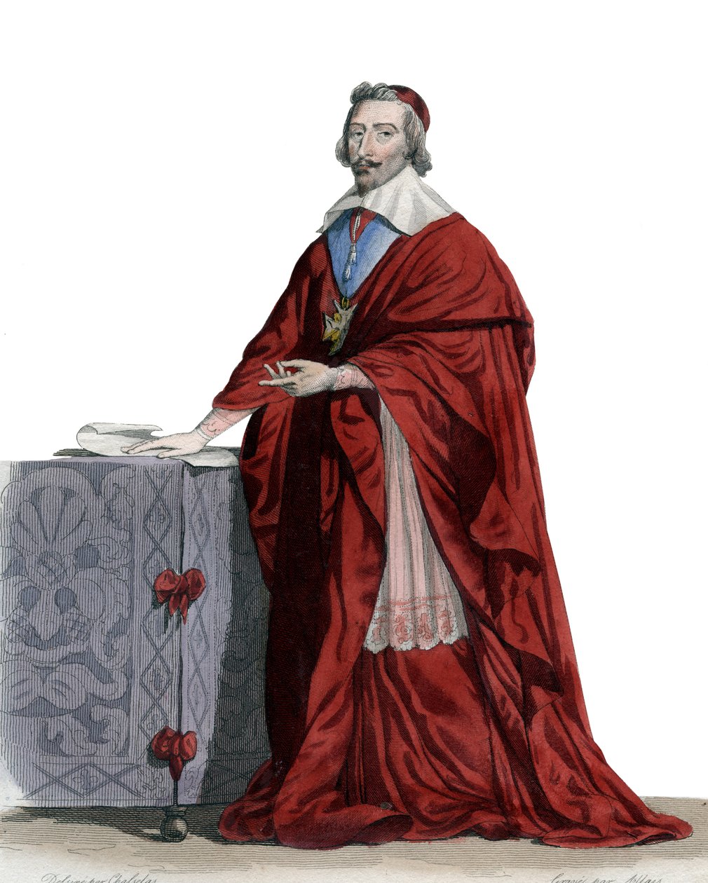 Porträtt av kardinal Richelieu (Armand Jean du Plessis) (1585-1642), fransk präst, adelsman och statsman. av French School