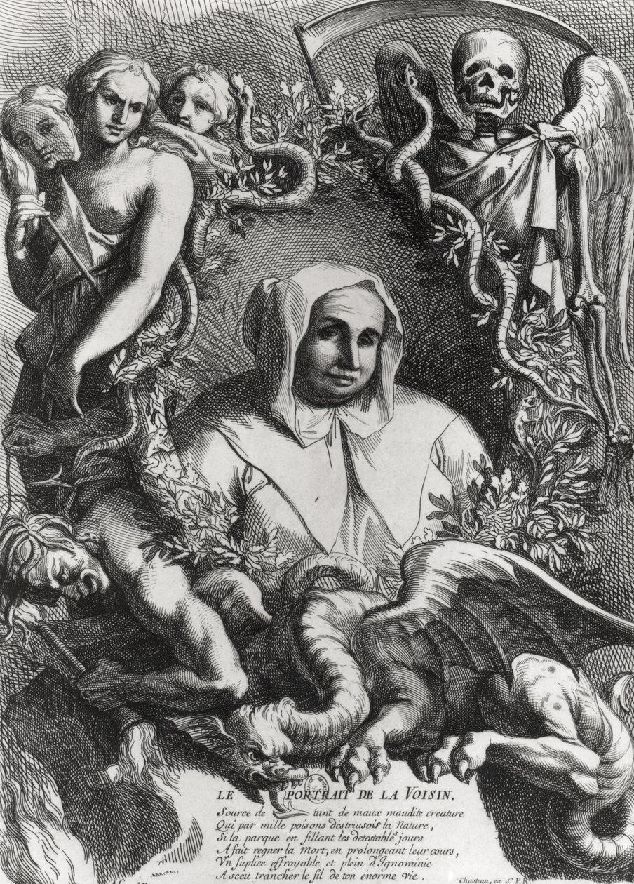Porträtt av Catherine Monvoisin (La Voisin) (1640-80) (gravyr) (bw foto) av French School