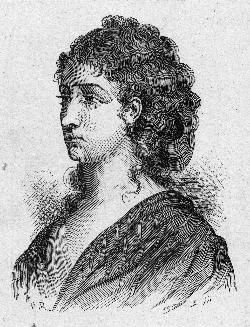 Porträtt av Cecile Aimee Renault (1774-1794), fransk revolutionär. Gravyr från 1889. Privat samling. av French School