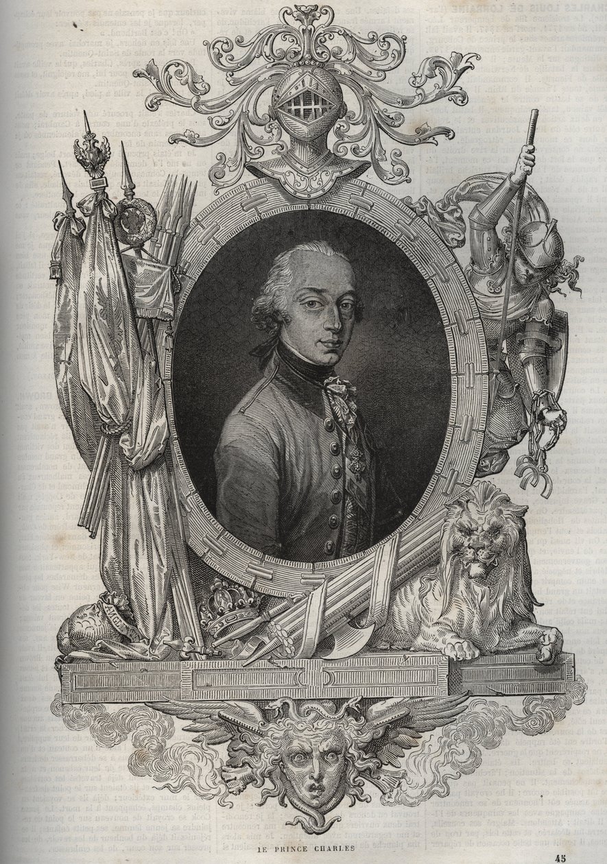 Porträtt av Charles-Louis av Österrike-Teschen (Karl Ludvig av Österrike Teschen) (1771-1847) (ärkehertig Karl von Osterreich) Ärkehertig av Österrike, hertig av Teschen - ärkehertig Karl, hertig av Teschen - från "" New National Encyclopedia "" av Maurice av French School