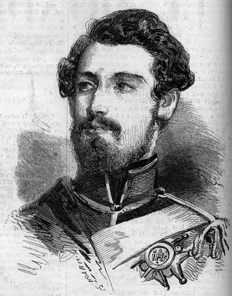 Porträtt av Karl (Carl) XV (1826-1872), kung av Sverige och Norge. Gravyr i "" le Monde Illustrous"" nr 119 av 23 juli 1859. av French School