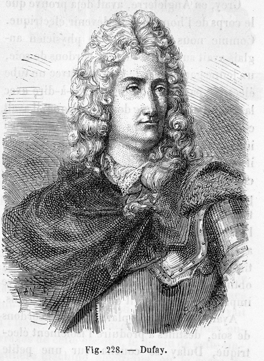 Porträtt av Charles François Du Fay (Dufay?) (1698 - 1739), fransk kemist och fysiker - i "Histoire de France" av Henri Martin av French School
