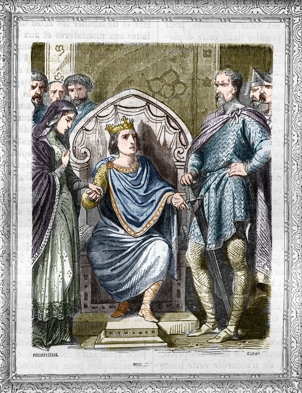 Porträtt av Karl III kallad den enkla (879-929). Gravyr i "Historien om påvarna-kungarna-drottningarna och kejsarna genom århundradena"" av Maurice Lachatre av French School