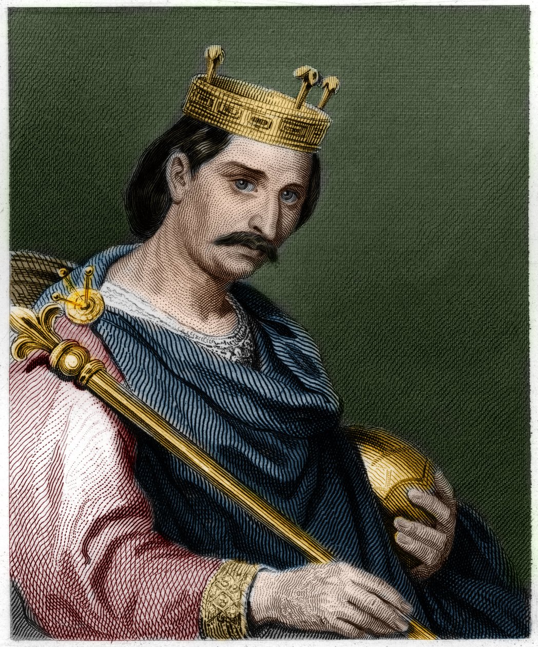 Porträtt av Karl II den skallige (823 - 877), kung av Frankrike - i "Histoire des Francais"" av Lavallee, gravyr, sd. av French School