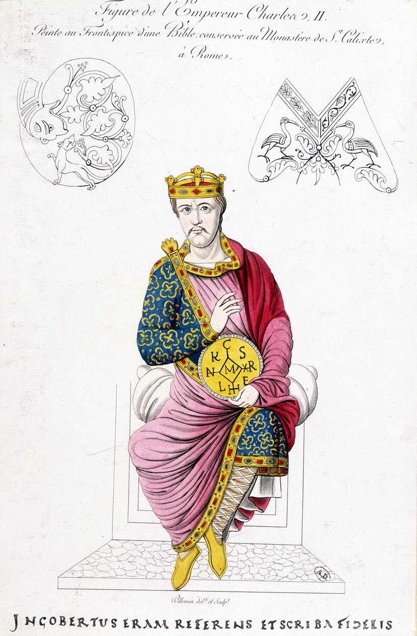 Porträtt av Karl II den skallige. av French School