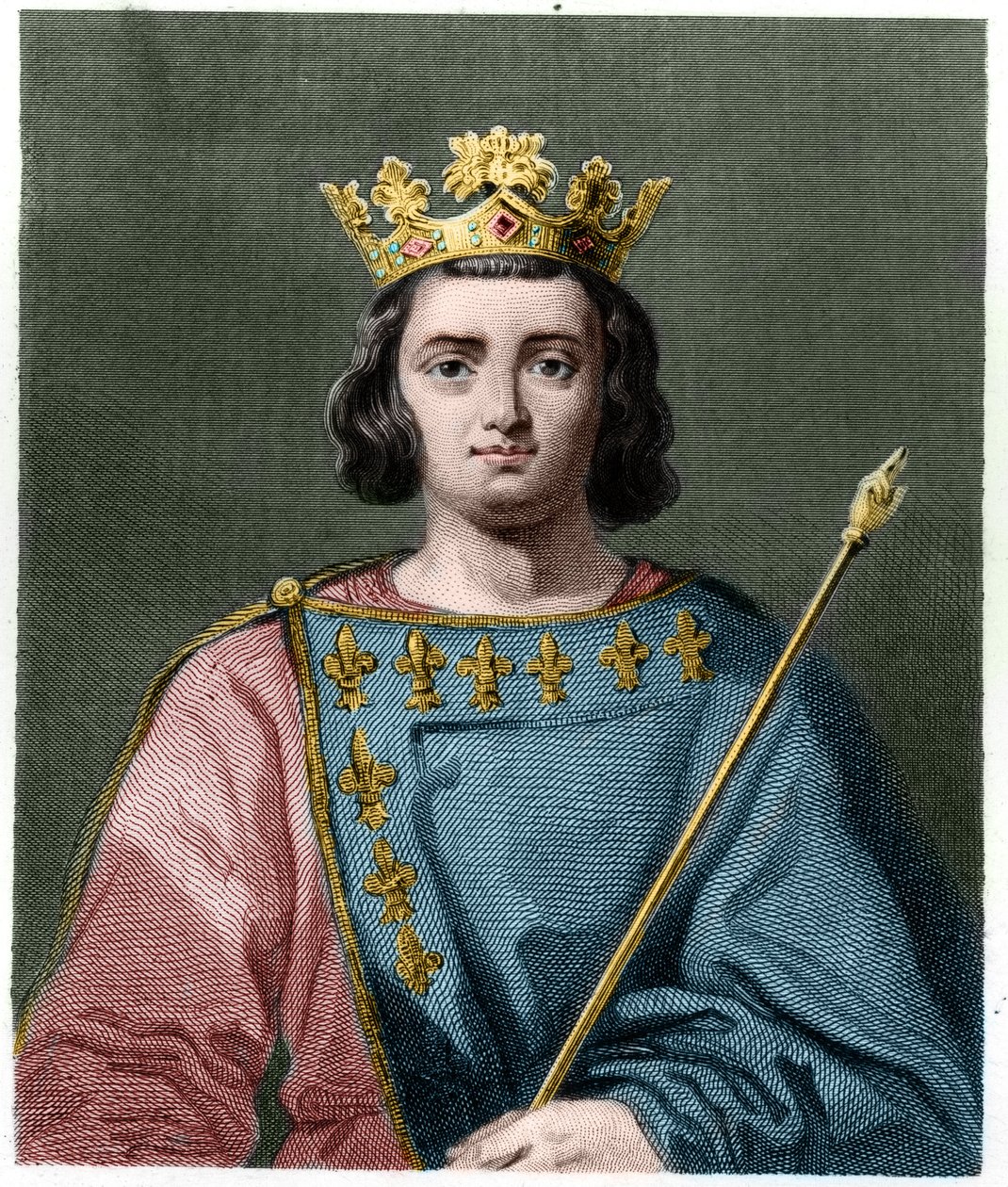 Porträtt av Karl IV Bel (1294 - 1328), kung av Frankrike - i "" Histoire des Francais"" av Lavallee, gravyr, sd. av French School