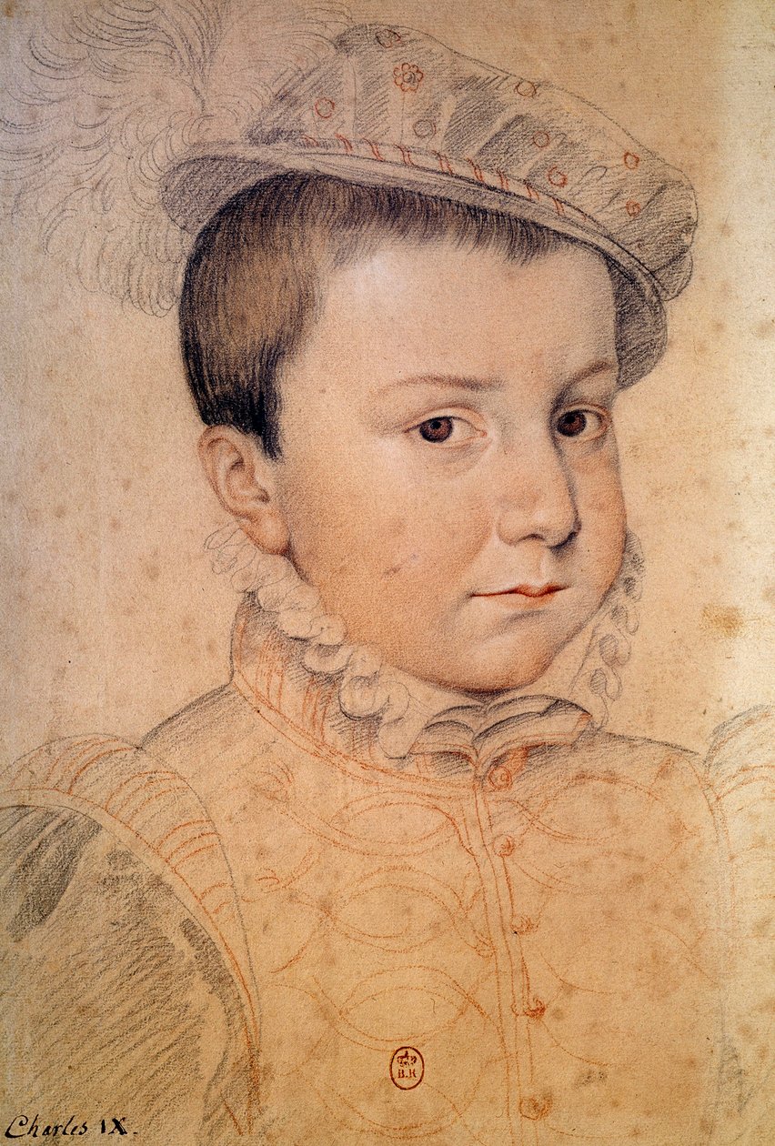 Porträtt av Karl IX barn (1550-1574). Anonym teckning av den franska skolan av French School