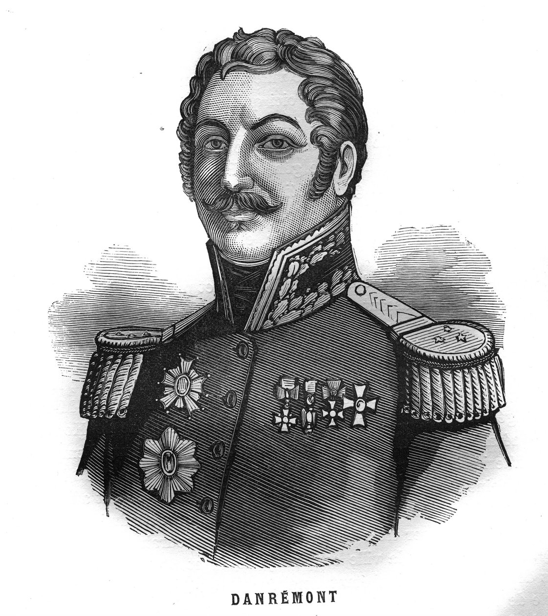 Porträtt av Charles Marie, greve Denys av Damremont (1783-1837), fransk general. Gravyr i "Les Illustrations De L