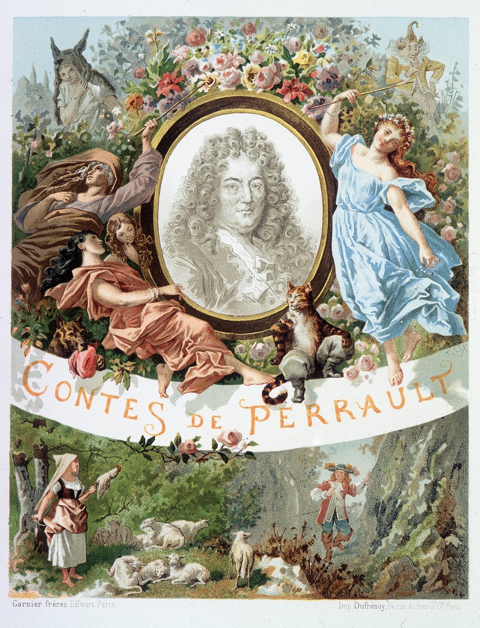 Porträtt av Charles Perrault - Frontispice av "" Tales de Perrault"" av French School