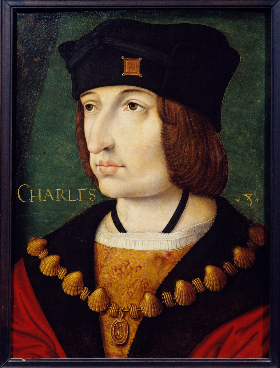 Porträtt av Karl VIII (1470-1498) son till Ludvig XI Målning av den franska skolan på 1500-talet av Jean Perreal. Dämpa. 0,36x0,27 m. Musee Conde, Chantilly av French School