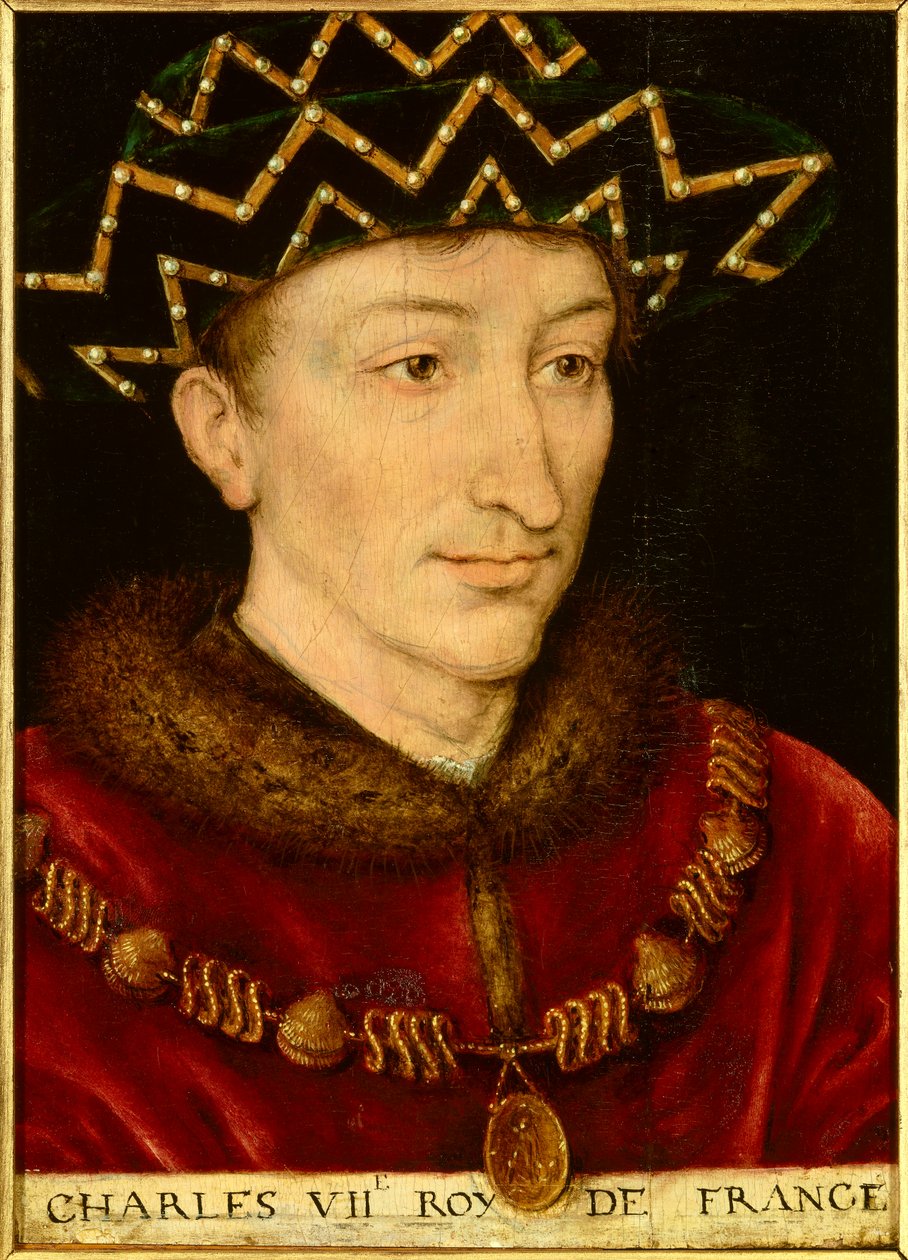 Porträtt av Karl VII (1403-1461) kung av Frankrike. Målning av den franska skolan av French School