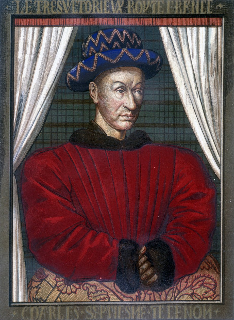 Porträtt av Karl VII (1403 - 1461), kung av Frankrike. av French School