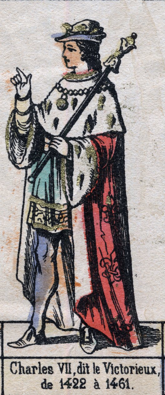Porträtt av Karl VII av Frankrike, känd som Karl den segerrike eller Karl den gode tjänade (1403-1461) (Kapetian dynasti). Illustration sent 1800-tal. av French School