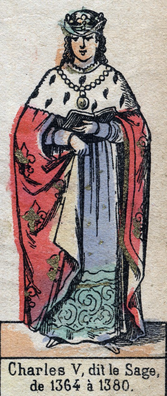 Porträtt av Karl V av Frankrike, känd som Karl den vise (1338-1380) (kapeternas dynasti). Illustration sent 1800-tal. av French School