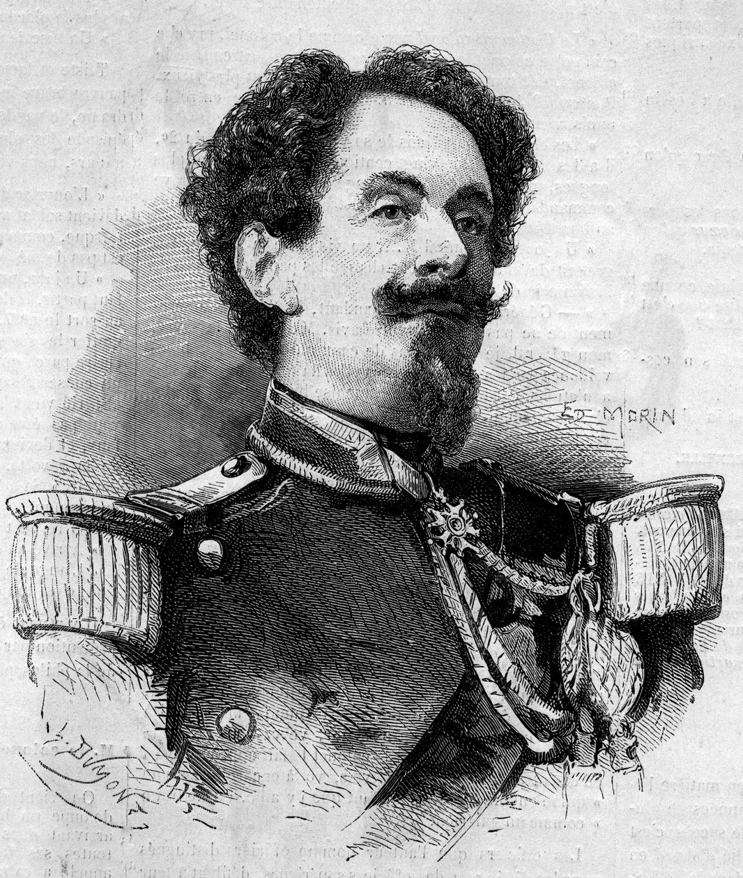 Porträtt av Charles Victor Frebault (General Frebault) (1813-1888), guvernör på Guadeloupe. Gravyr i "" Le Monde Illustré"" nr 148 av 11 februari 1860. av French School