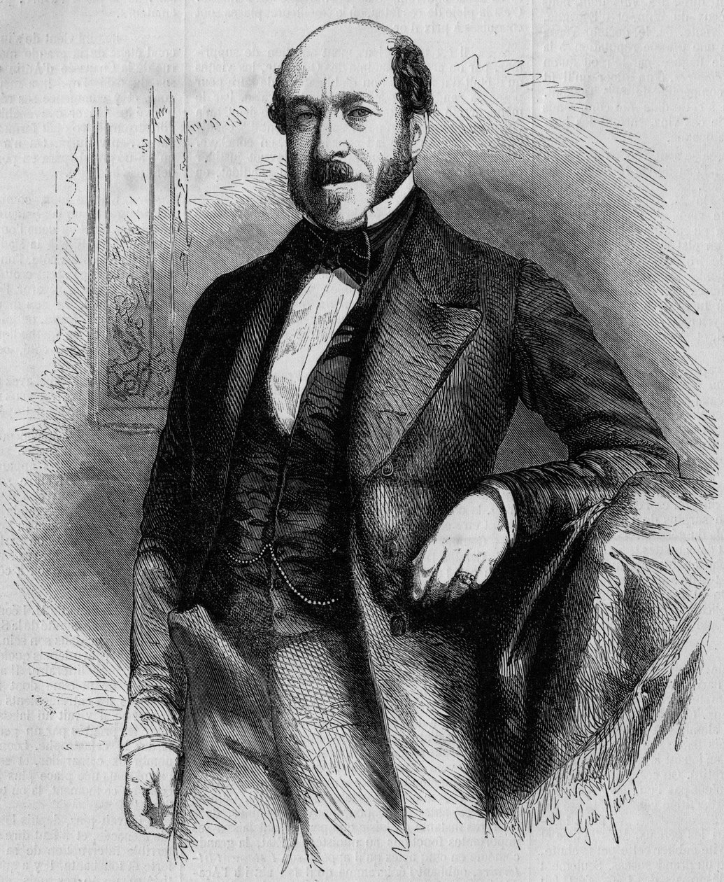 Porträtt av Charles de Morny (1811-1866), fransk politiker, president för Corps Legislatif under andra imperiet. Gravyr i "" Le Monde Illustré"" nr 33 av 28 november 1857. av French School