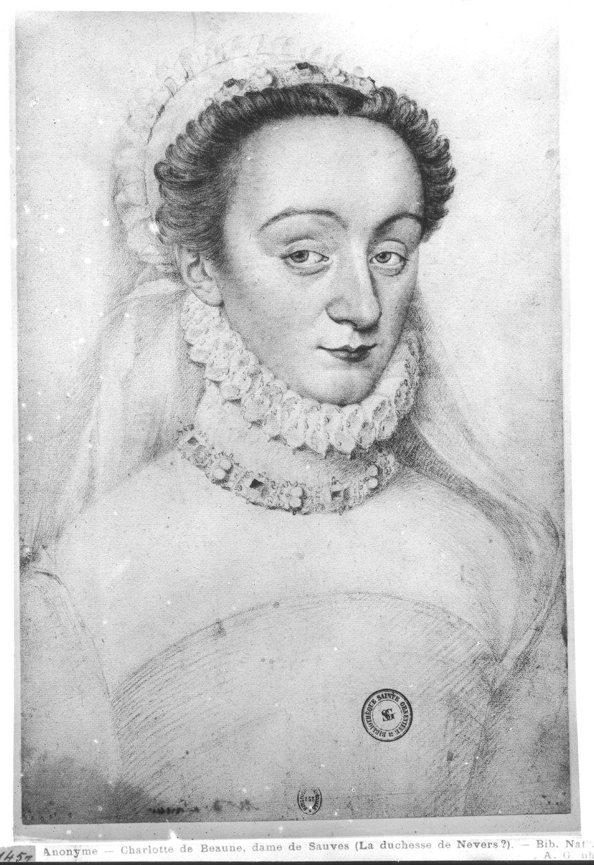 Porträtt av Charlotte de Beaune (1551-1617) Damen av Sauves, 1500- och 1600-talet av French School